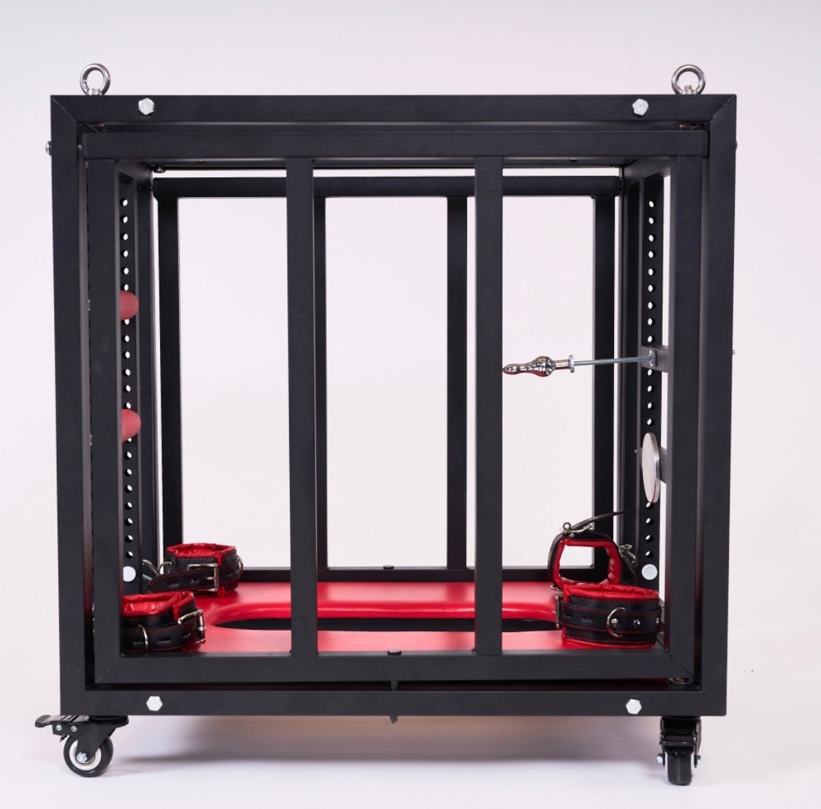 Cage BDSM premium sur roulettes – Cage de bondage en acier avec verrouillage