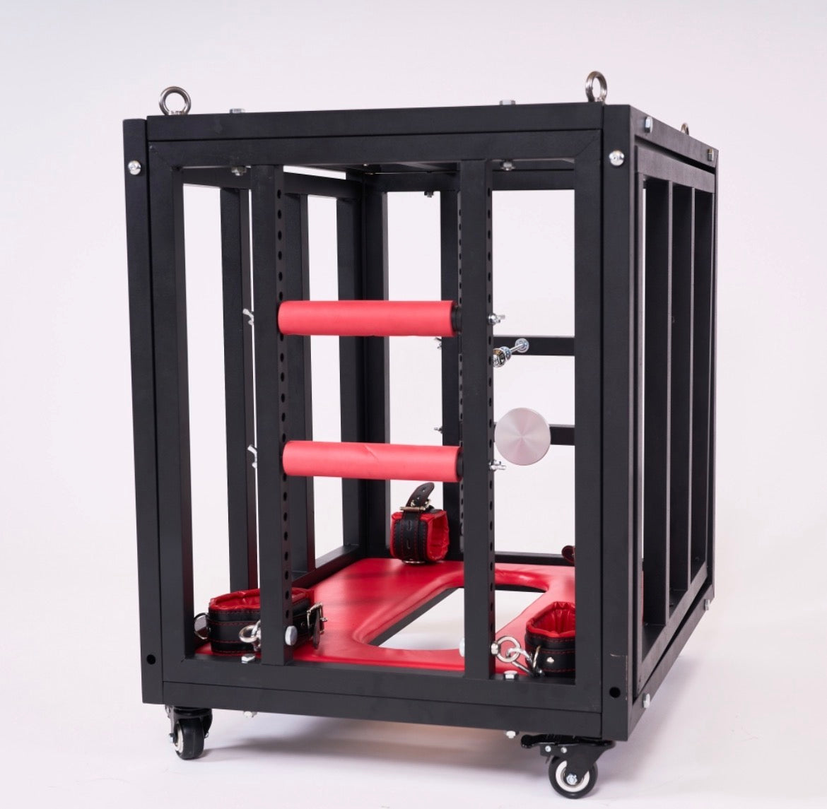 Cage BDSM premium sur roulettes – Cage de bondage en acier avec verrouillage