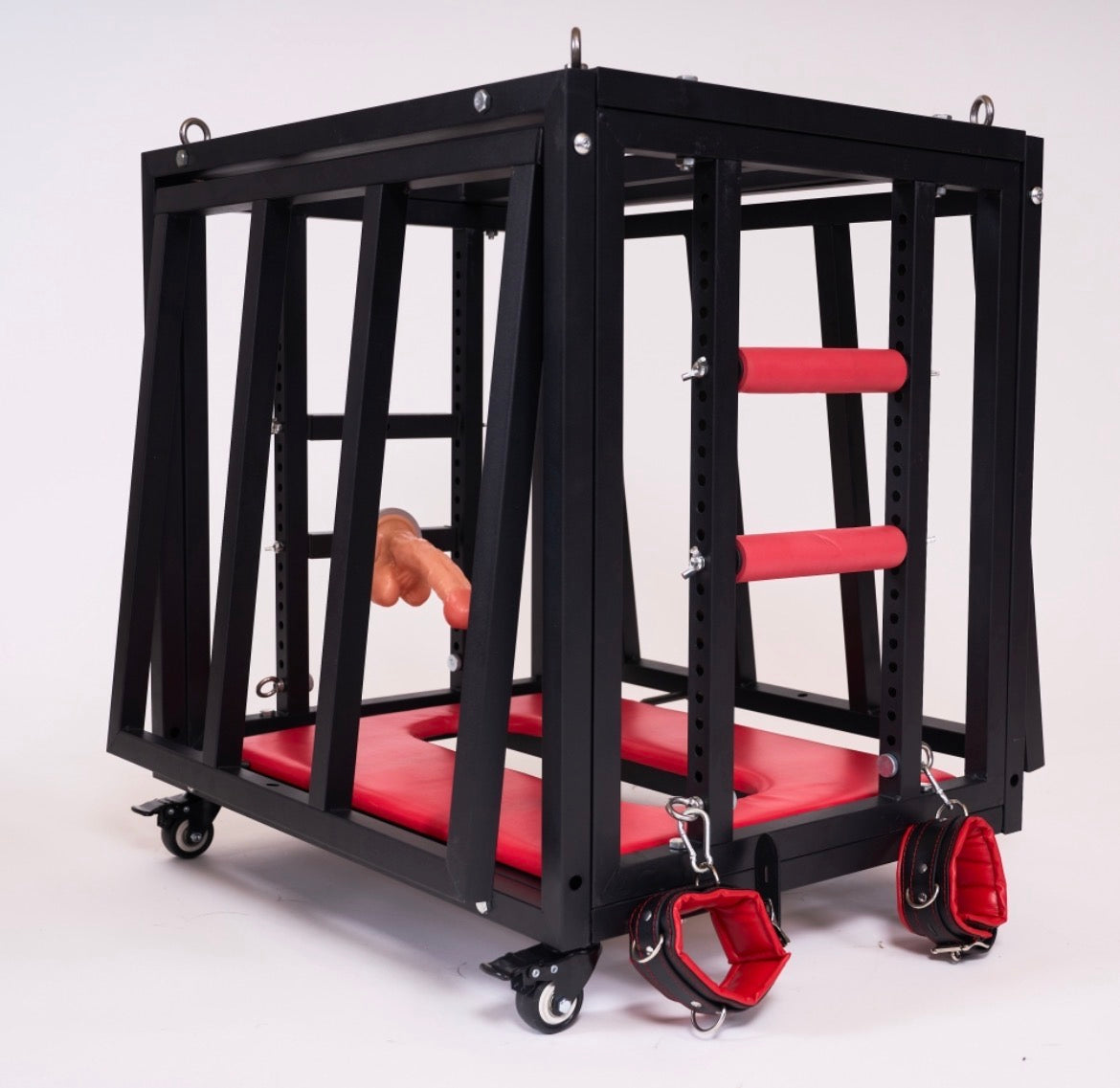 Cage BDSM premium sur roulettes – Cage de bondage en acier avec verrouillage