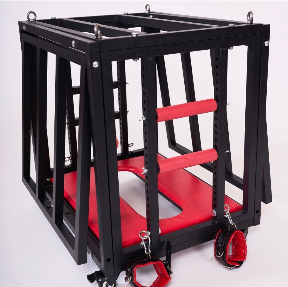 Cage BDSM premium sur roulettes – Cage de bondage en acier avec verrouillage