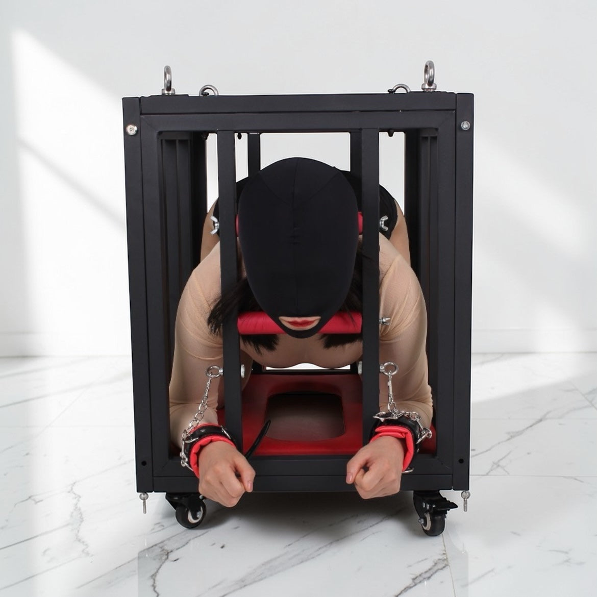 Cage BDSM premium sur roulettes – Cage de bondage en acier avec verrouillage