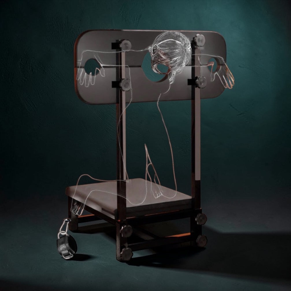 Chaise de punition BDSM premium – Chaise de bondage en acier avec fixation du cou et des poignets