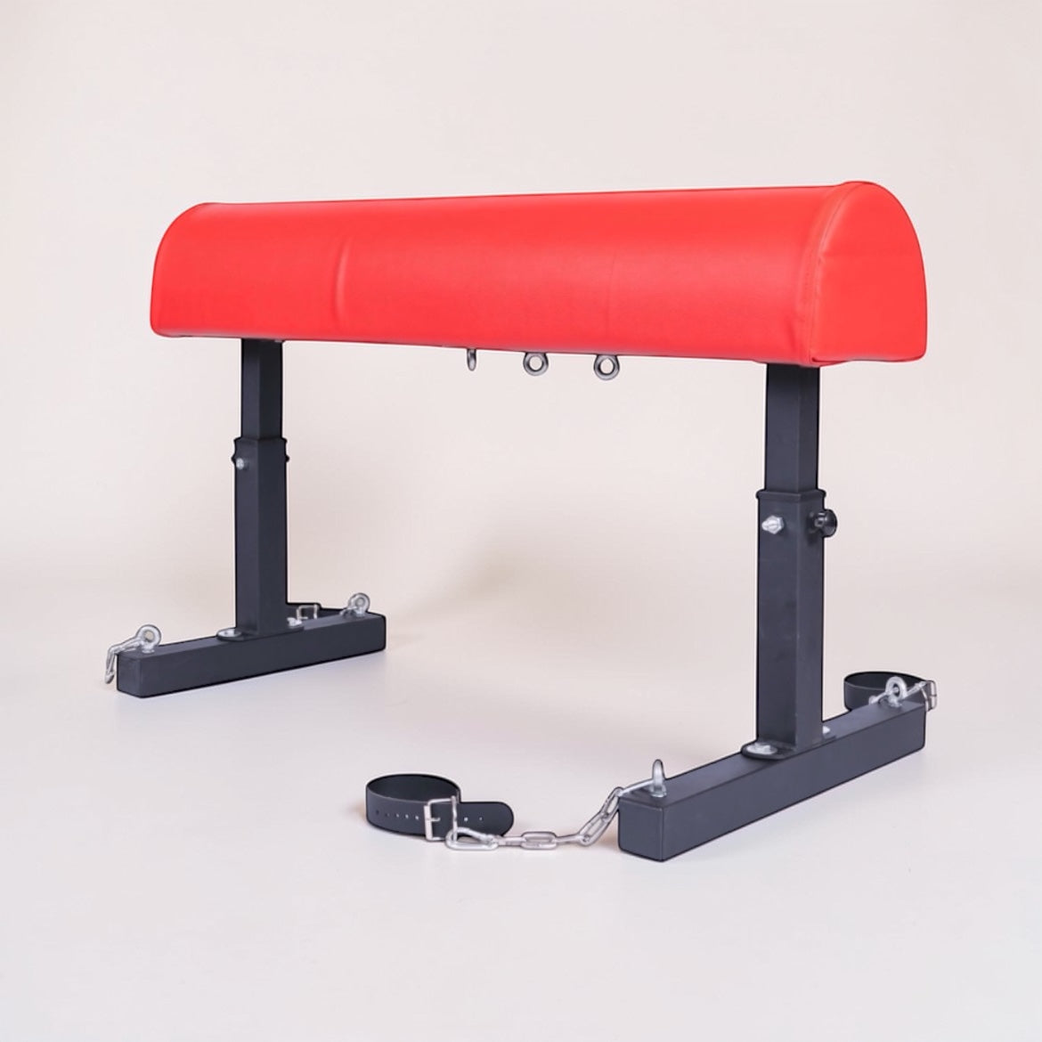 Banc de bondage BDSM avec entrave pour cheville – Banc de fessée rouge en acier et similicuir PU