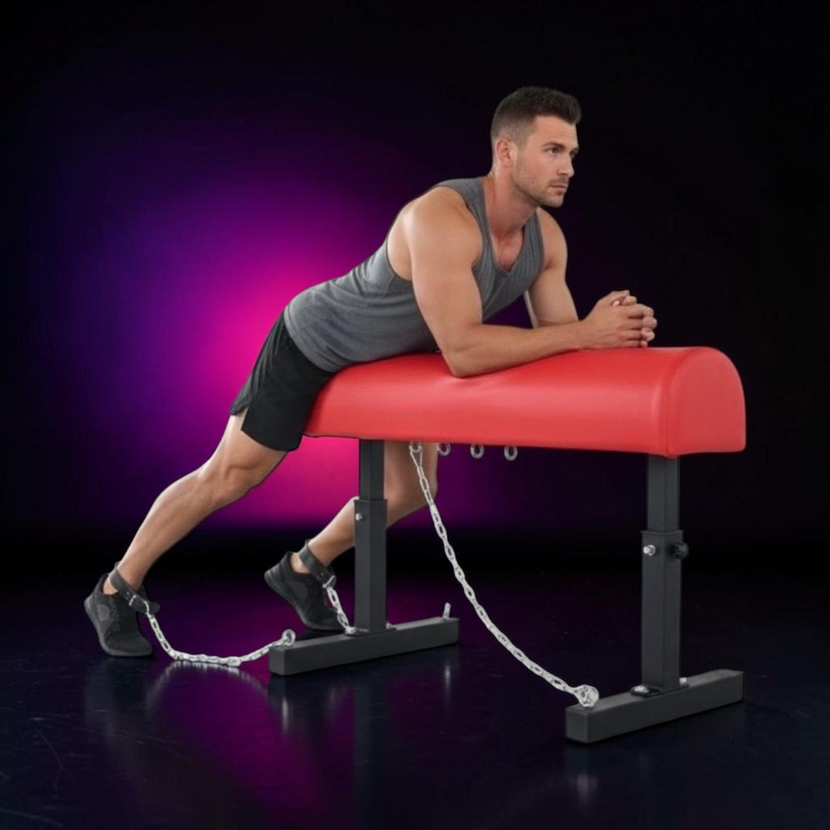 Banc de bondage BDSM avec entrave pour cheville – Banc de fessée rouge en acier et similicuir PU